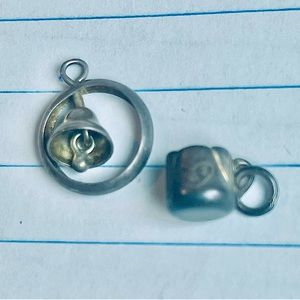 2 vintage charms tiny cup & bell sterling silver antique
